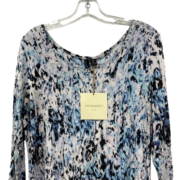 Cynthia Rowley Blue and White High Low Jersey 3/4 Sleeve Top, M - Picture 5 of 8